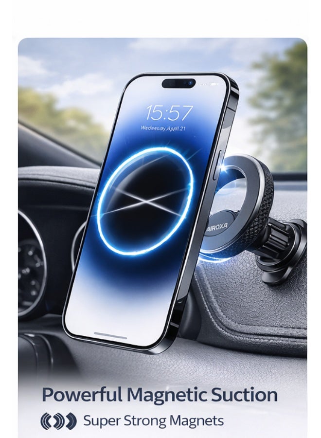 أيروكسا حامل هاتف مغناطيسي للسيارة مع دوران 360 درجة، مغناطيس قوي للتثبيت على فتحة التهوية أو لوحة القيادة، حامل جوال متوافق مع آيفون وأندرويد - Image 2